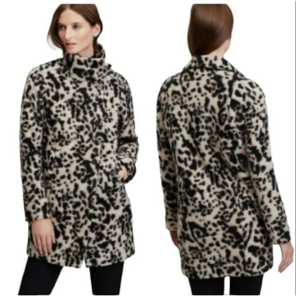 Ann Taylor Leopard Print Wool Peacoat Size XS X-small Animal Print Mid-length‎